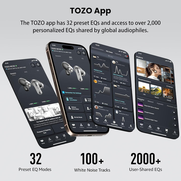 TOZO NC20 Bluetooth-Kopfhörer 6.0,6 Mics & ENC AI für kristallklare Anrufe,LDAC Hi-Res Audio,IPX8,Ve