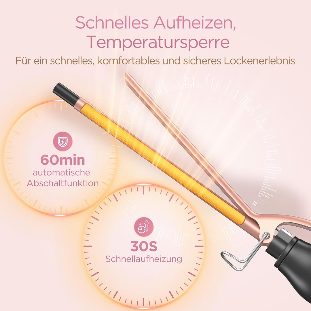 BESTOPE PRO Lockenstab 9mm Kleine Locken, Schnelle Heizung Lockenstäbe Extra Lang, Multi-Temperatur