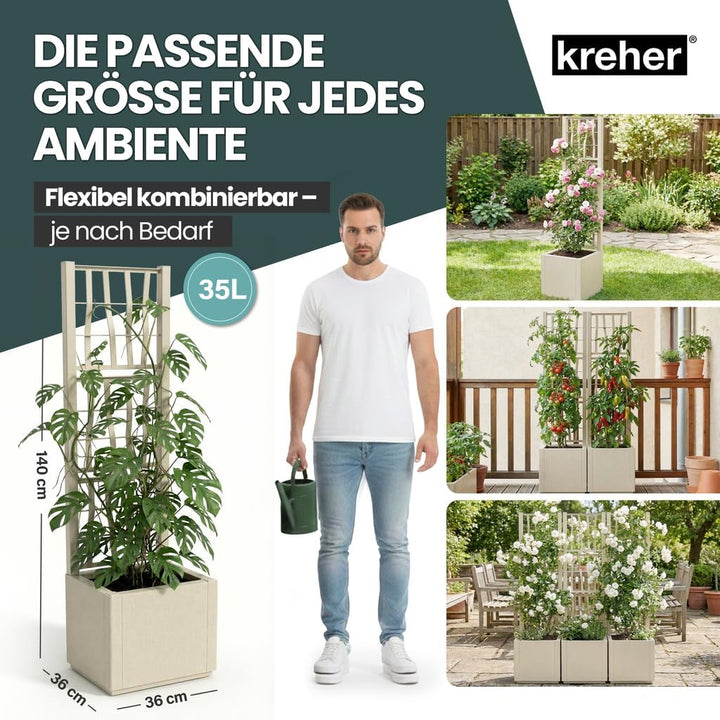 2 x Kreher® XL Rankgitter, Spalier mit Pflanzkasten aus robustem Kunststoff. In verschiedenen Grösse