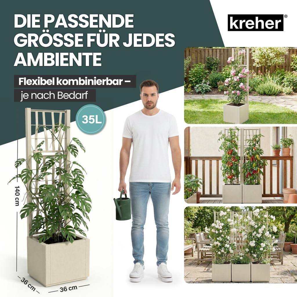Kreher® XL Rankgitter, Spalier mit Pflanzkasten aus robustem Kunststoff. In verschiedenen Grössen un