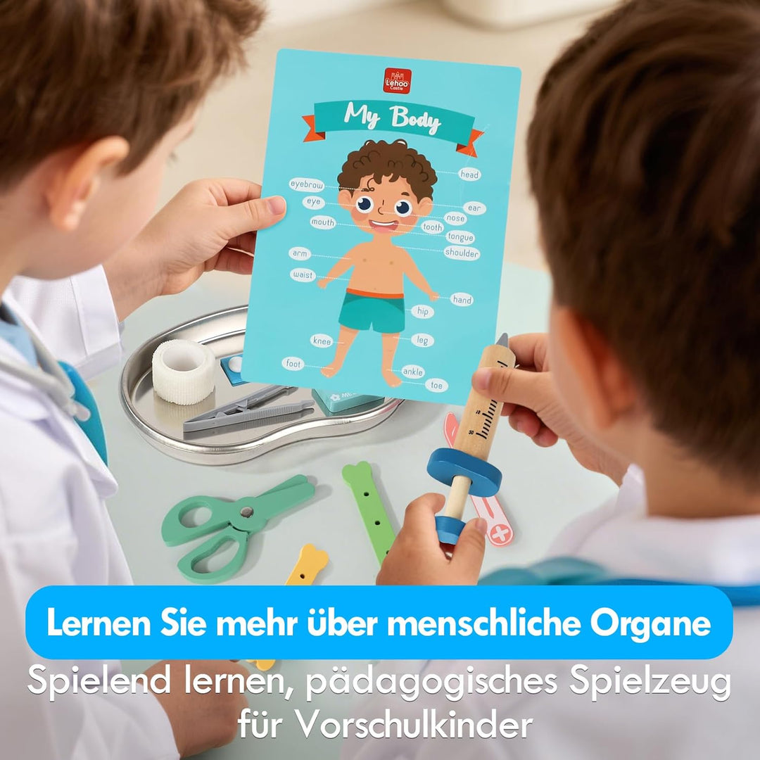 Lehoo Castle Arztkoffer Kinder, Doktorkoffer Kinder, Arztkoffer mit Stethoskop & Arztkittel, Spielze
