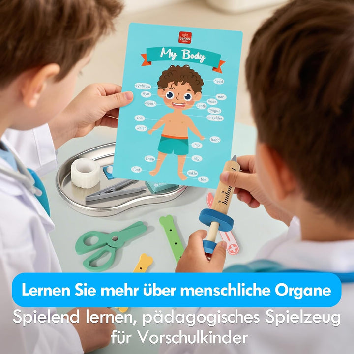 Lehoo Castle Arztkoffer Kinder, Doktorkoffer Kinder, Arztkoffer mit Stethoskop & Arztkittel, Spielze