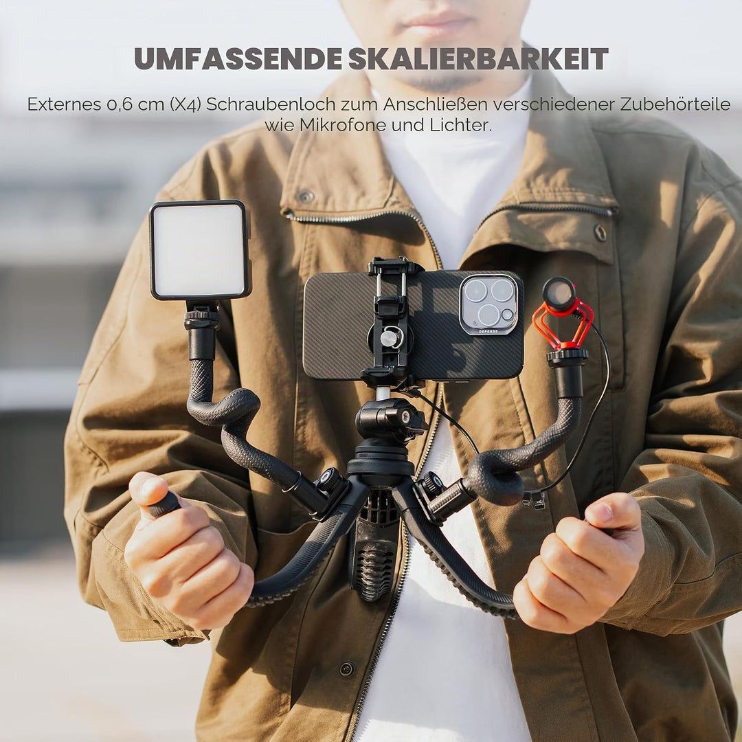 Freewell Vlogpod 3K-Stativ mit Handyhalterung, Kaltschuh-Halterung und 6,35 mm Schraube, kompatibel