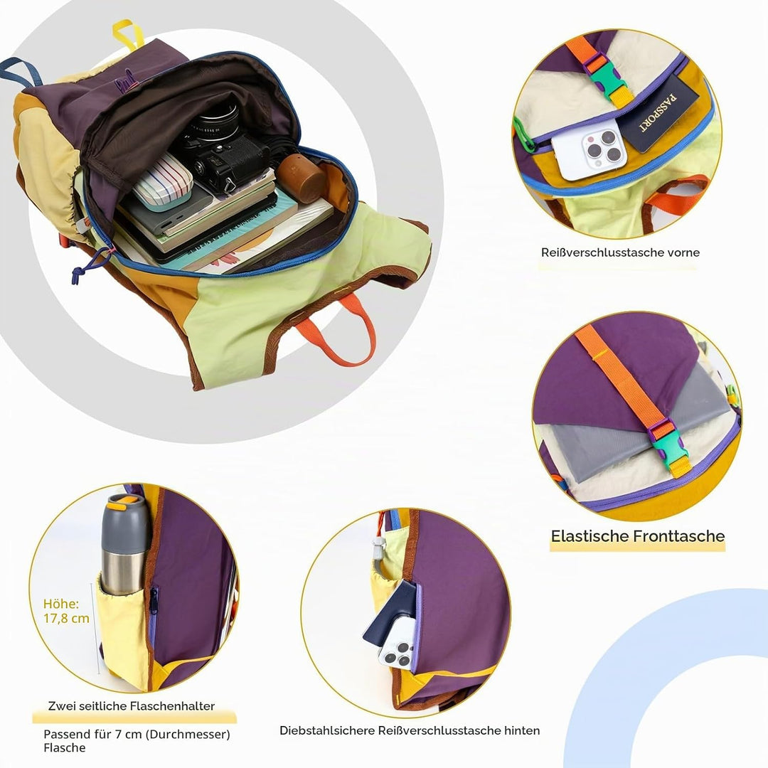 15L Wanderrucksack Kleiner Leichter Faltbarer Daypack Tagesrucksack für Wandern Reisen Camping Fahrr