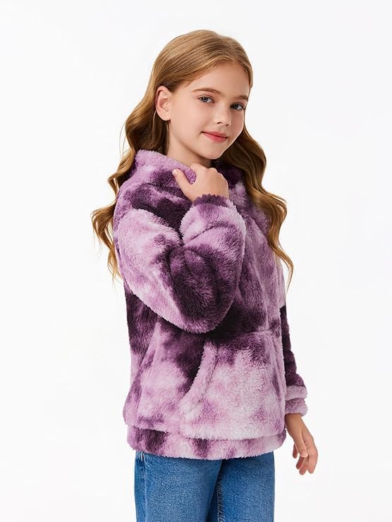 Haloumoning Kapuzenpullover Kinder Teddy Fleece Hoodie Tie Dye Warm Sherpa Sweatershirt Mädchen Jung