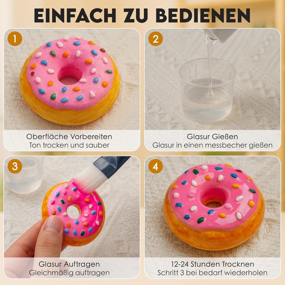 Glasur für Ton Lufttrocknend – 2x120 ml Air Dry Clay Glaze,Tonlack Glanz mit Messbecher & Pinsel, Kr