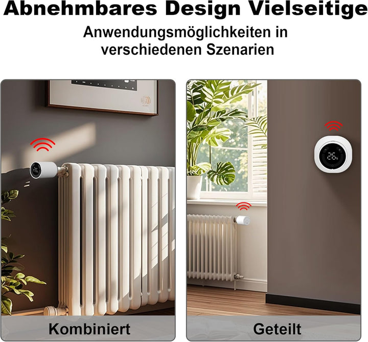 GEM Smart Heizkörperthermostat, Abnehmbares Zigbee-Thermostat mit Sensor, Präzise Temperaturerfassun