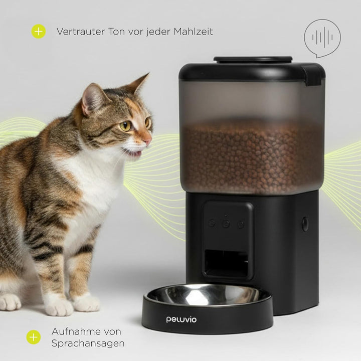 Crispy Wi-Fi Katzenfutterautomat mit App und WLAN, Portionskontrolle und Timer, Edelstahl-Napf, Batt