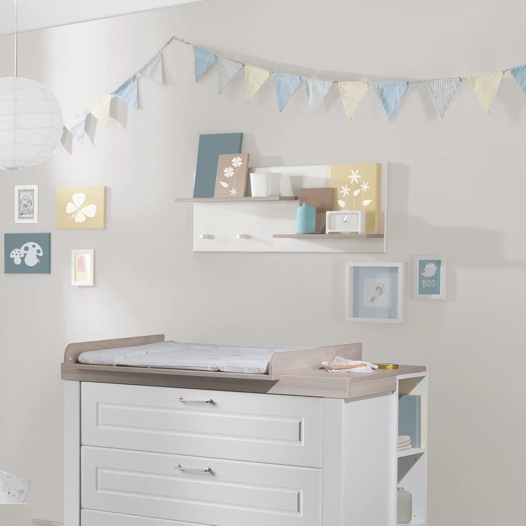 roba Wandregal Babyzimmer 'Felicia', über Wickelkommode Kinderzimmer, 2 Ablagen, 2 Haken, Wandregal