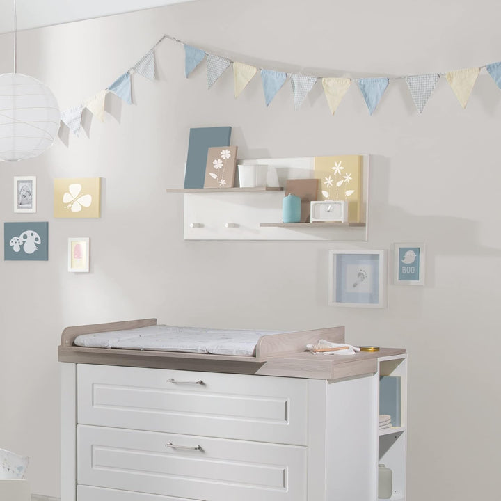 roba Wandregal Babyzimmer 'Felicia', über Wickelkommode Kinderzimmer, 2 Ablagen, 2 Haken, Wandregal
