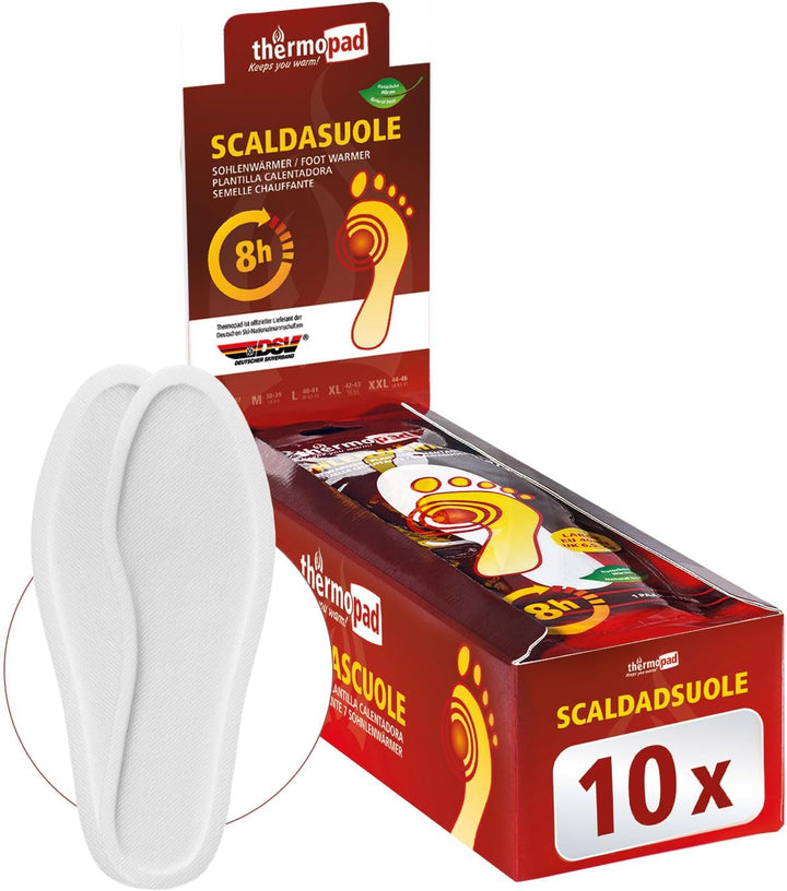 THERMOPAD Sohlenwärmer (Einlegesohle) Gr. S, M, L, XL oder XXL (36-46) – DAS ORIGINAL: 10 Paar Wärme