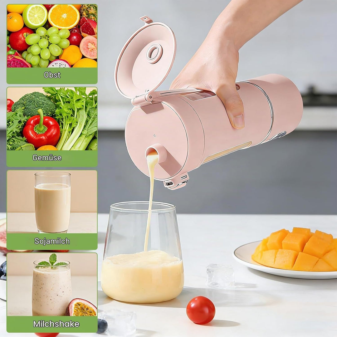 Tragbarer Mixer Smoothie Maker, 700 ml Kleiner Entsafter, Typ-C Wiederaufladbar, mit 12 Rostfreien K