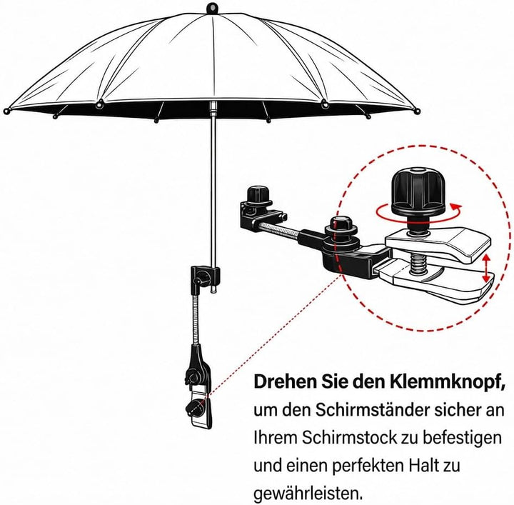 Kamera-Schirm mit Klemme, Sonnenschirm Kinderwagen UV Schutz UPF50+, Silber 65 cm Silver, 65 cm Silv
