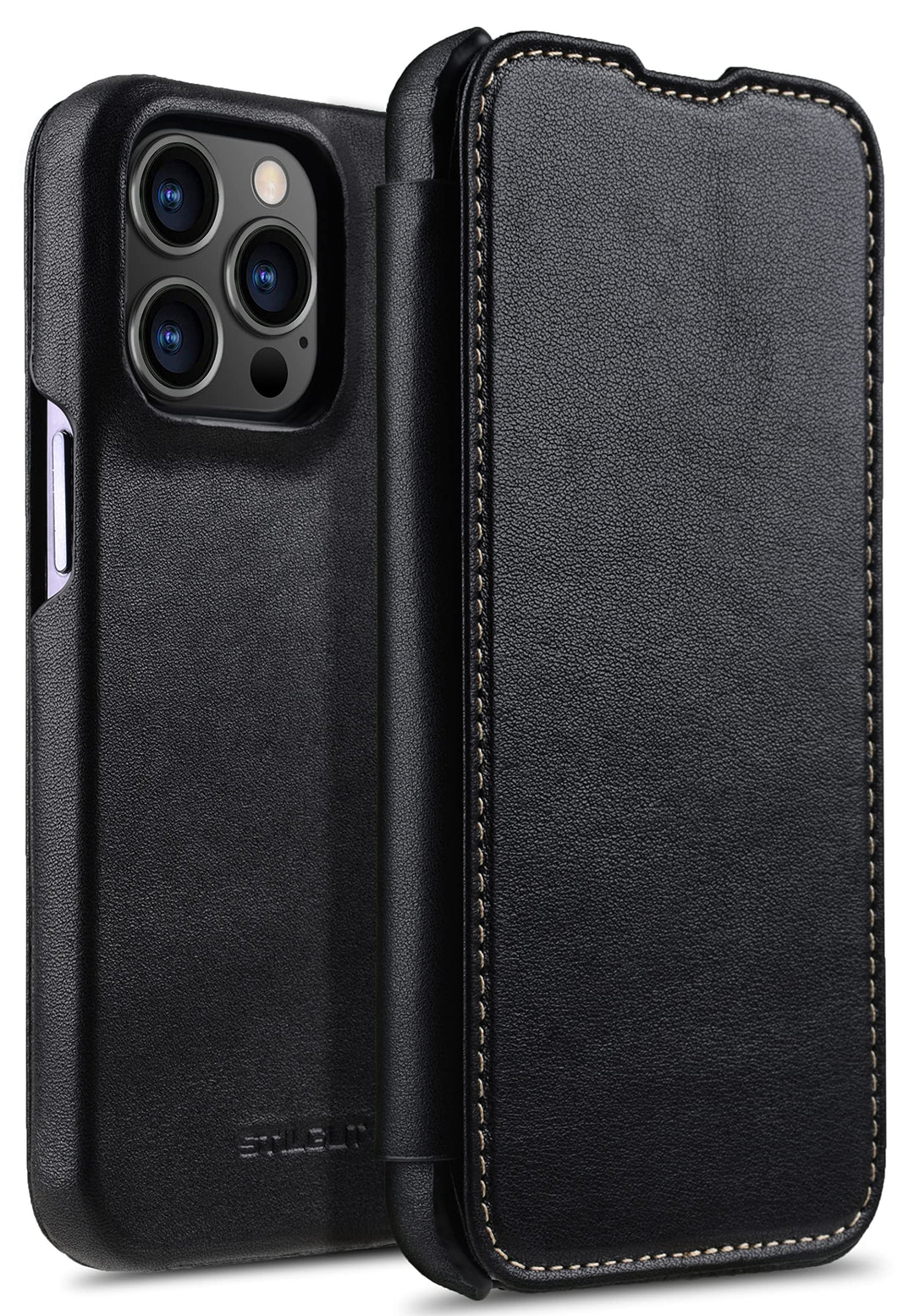 STILGUT Book Case kompatibel mit iPhone 13 Pro Max (6.7“) Hülle aus Leder zum Klappen, Klapphülle, H