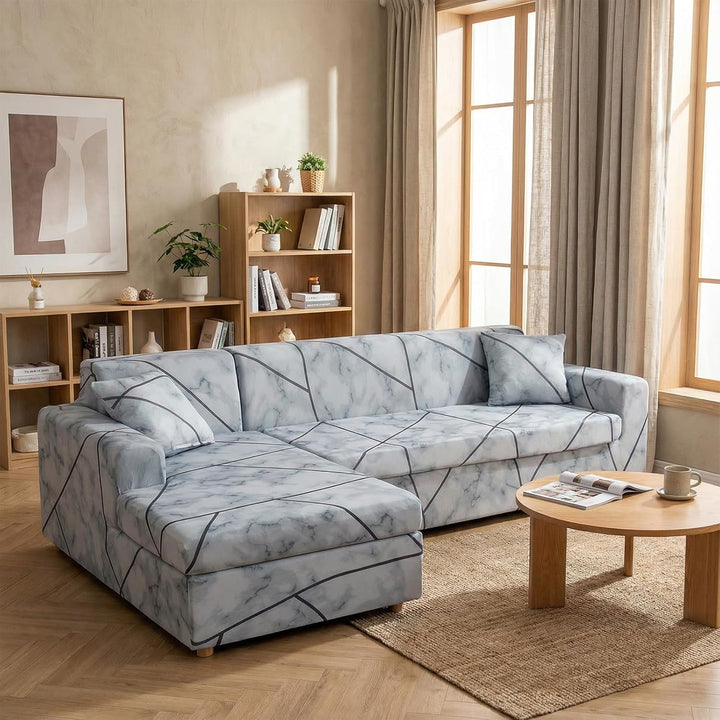 ShowyLive Sofa Überzug Couch Überzug 2er Set für Ecksofa L-Form Sofabezug 3 Sitzer+3 Sitzer, mit 4 S