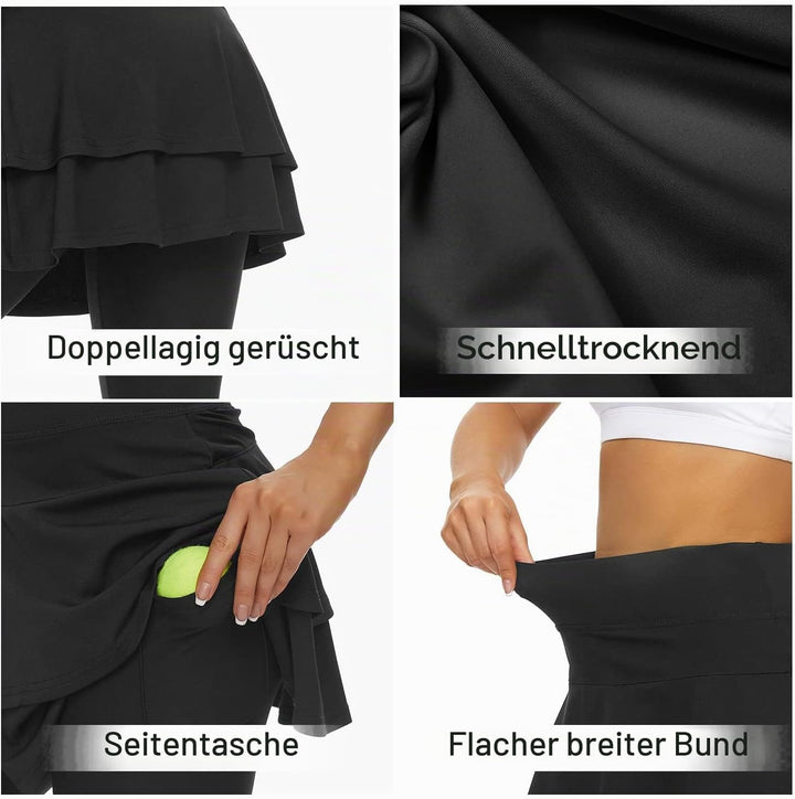 WOWENY Tennisrock Damen Golf Skort Mit Hose, Rock Damen Sommer kurz Sportrock Mit Hose, Faltenrock L