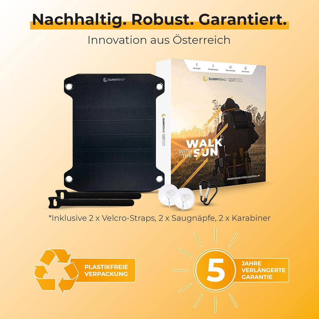 Sunnybag Leaf PRO | Award-Sieger: Das weltweit stärkste Flexible Solarpanel | 7,5 Watt | USB-Anschlu