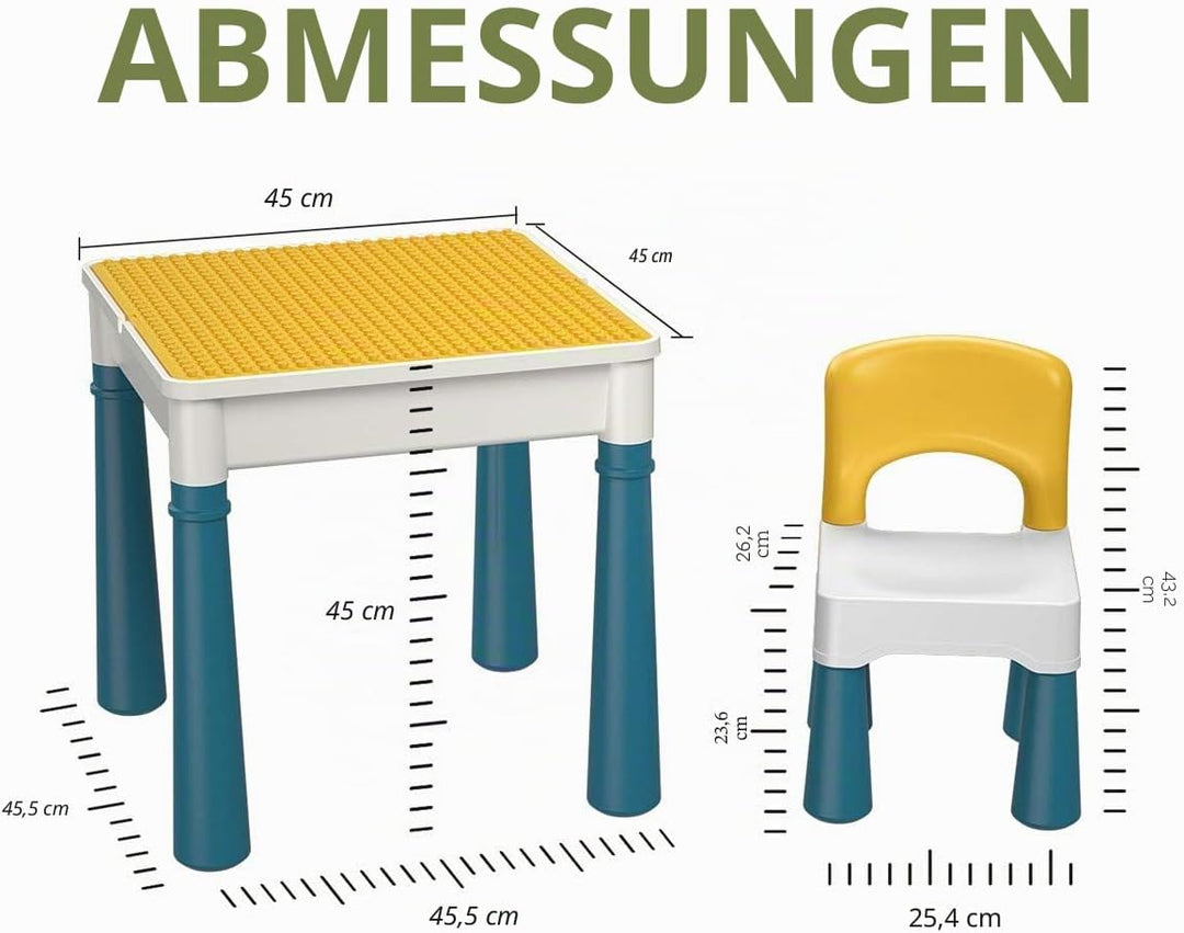 burgkidz Kindertisch mit Stühle, Kinder Spieltisch mit 1 Stuhl und 130 Stück Grossen Bausteinen, Kre