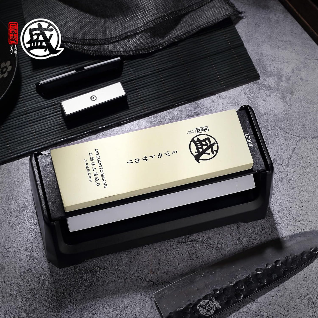 MITSUMOTO SAKARI Japanisches Schleifstein Messer, Wetzstein 240/1000/6000 Korn und Grobe Präzision,
