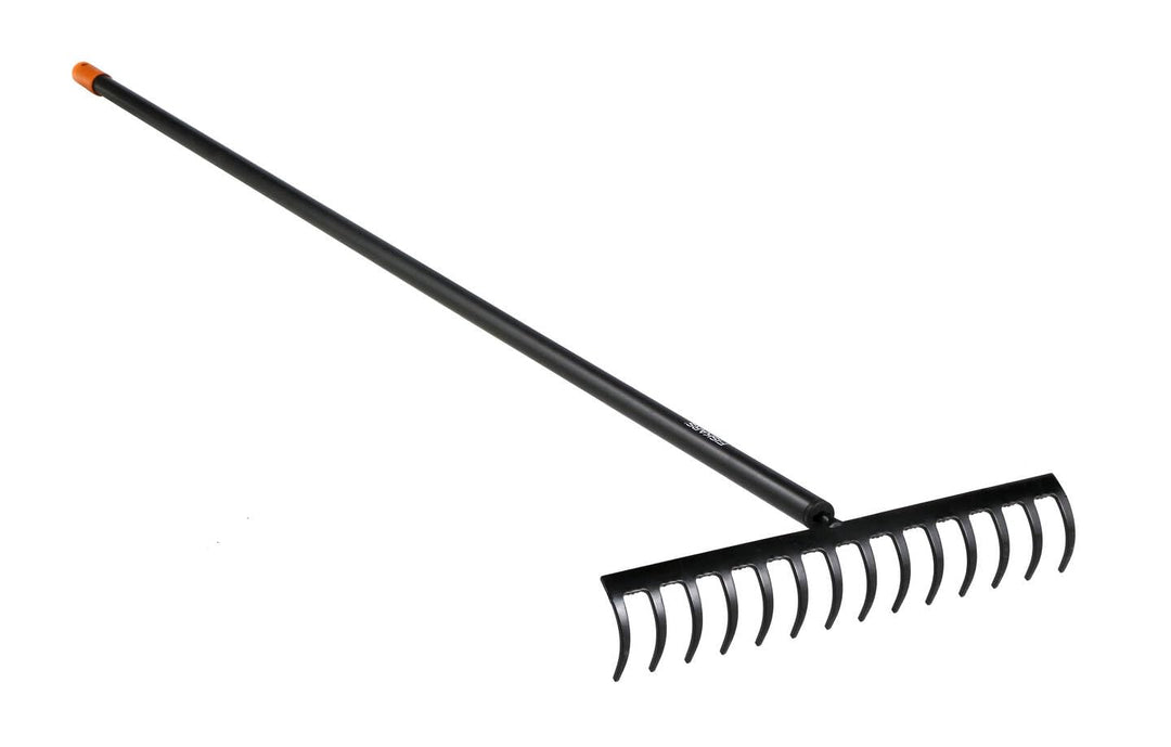 Fiskars Rechen mit 14 Zinken, Breite: 36 cm, Gehärtete Karbonstahlzinken/Aluminiumstiel, Schwarz/Ora