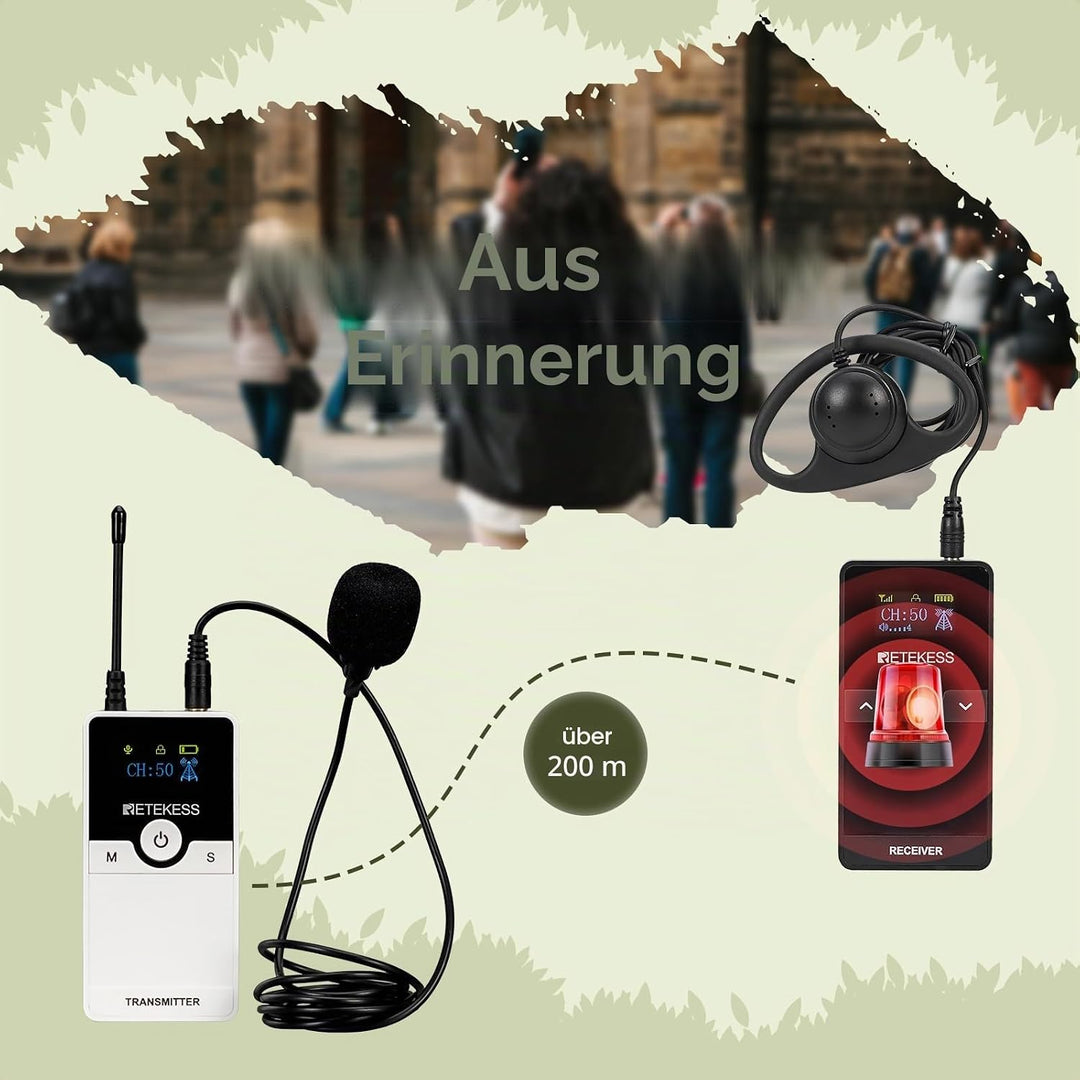 Retekess TT116 Tour Guide System, Audio Whisper Tour Guide System, 200 m, Rauschunterdrückung, Kirch