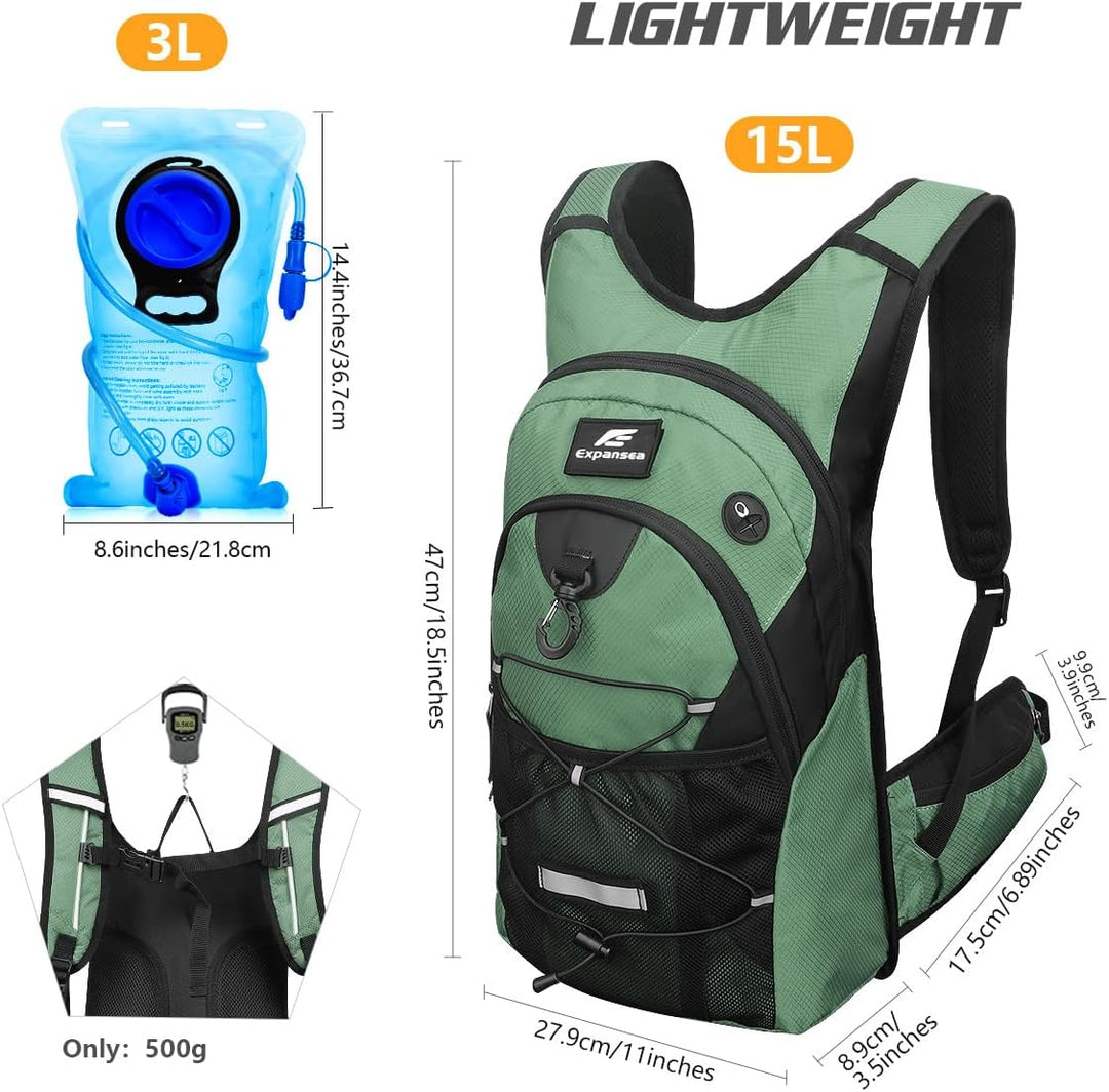 Trinkrucksack mit Trinkblase 3L BPA-Frei, Wasserdichter Outdoor-Rucksack, Rucksack mit Trinksystem,