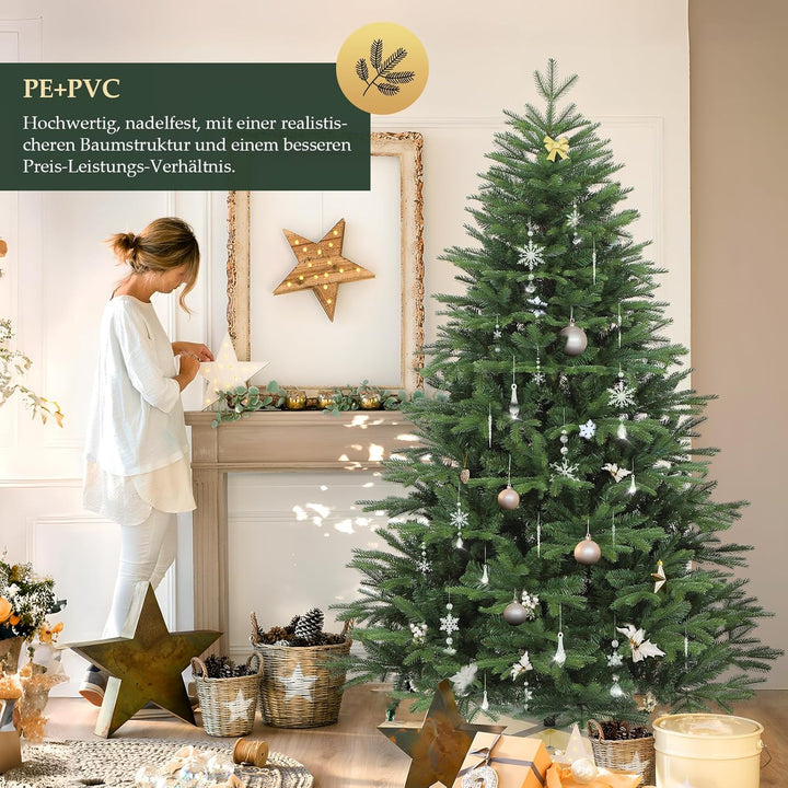 SALCAR Künstlicher Weihnachtsbaum mit Holzständer, Tannenbaum Künstlich 150 cm aus PE Spritzguss &amp; P