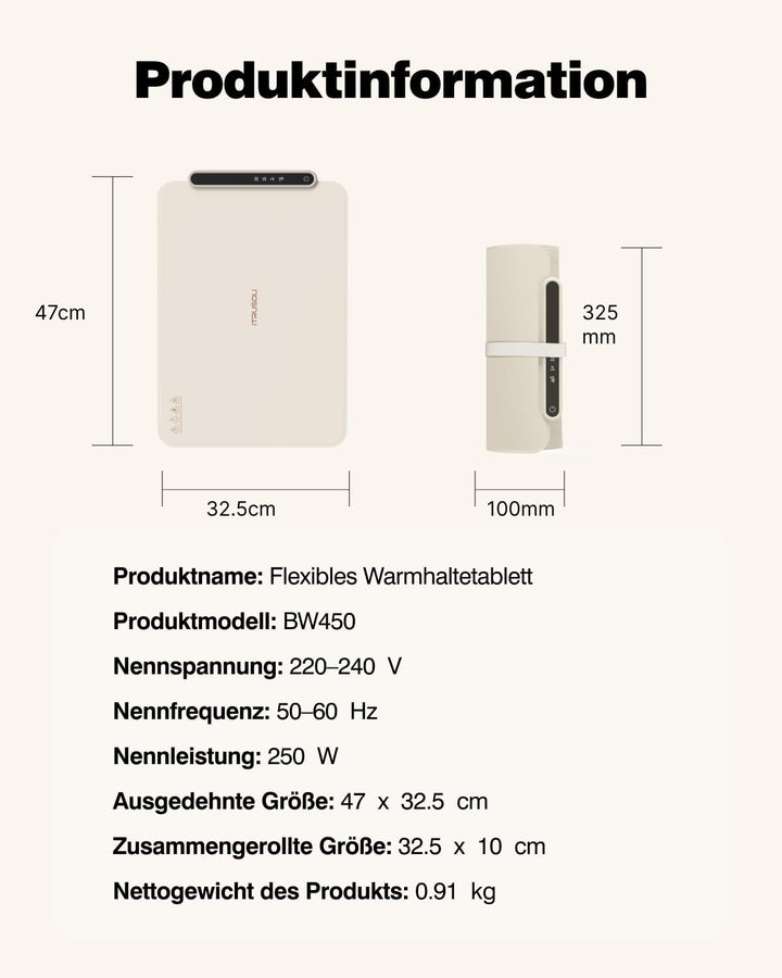 Warmhalteplatte für Speisen, Speisenwärmer aus Nano-Silikonmaterial Ganzflächige Erwärmung, Tragbare