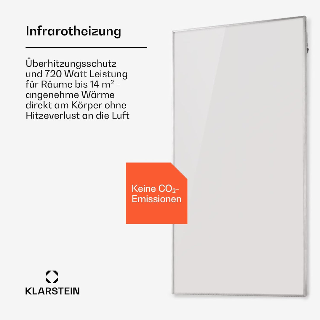Klarstein Infrarotheizung mit Thermostat, 720W Elektroheizung, Smart Home Infrarotheizung zur Wandmo
