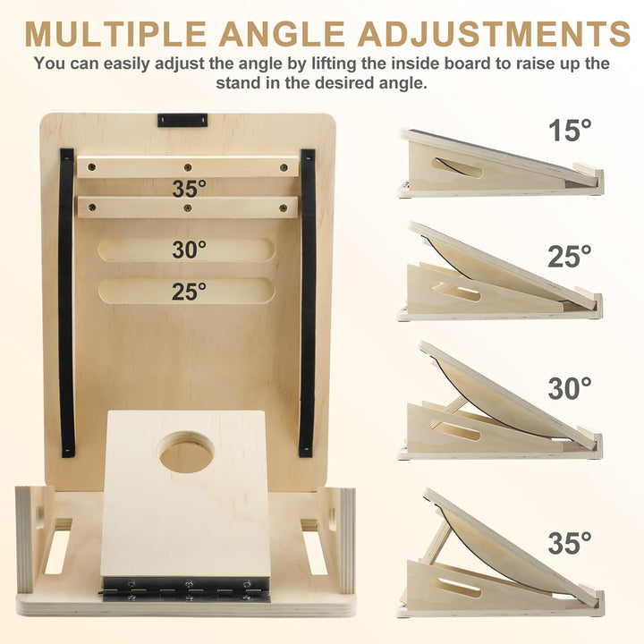 Qingning 2-in-1 Professionelles Schrägbrett aus Holz, Verstellbares Neigungsbrett und Wadendehner, S