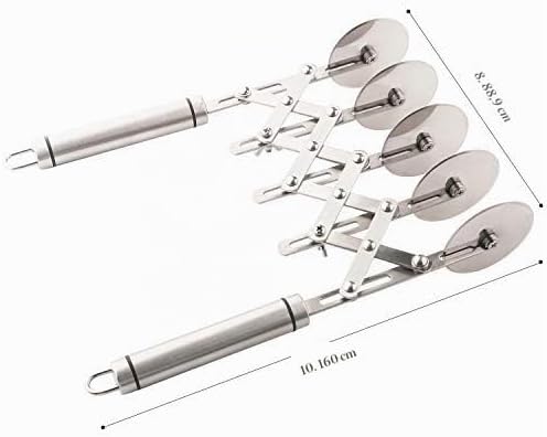 Teigschneider mit 5 Rädern und Griff, 2 Stück, Edelstahl, Doppelschneider, verstellbar, Pizzaschneid