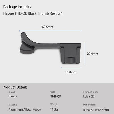 Haoge THB-QB Metall-Blitzschuh-Daumenauflage, Daumenauflage, Handgriff, für Leica Q2 Kamera, Schwarz