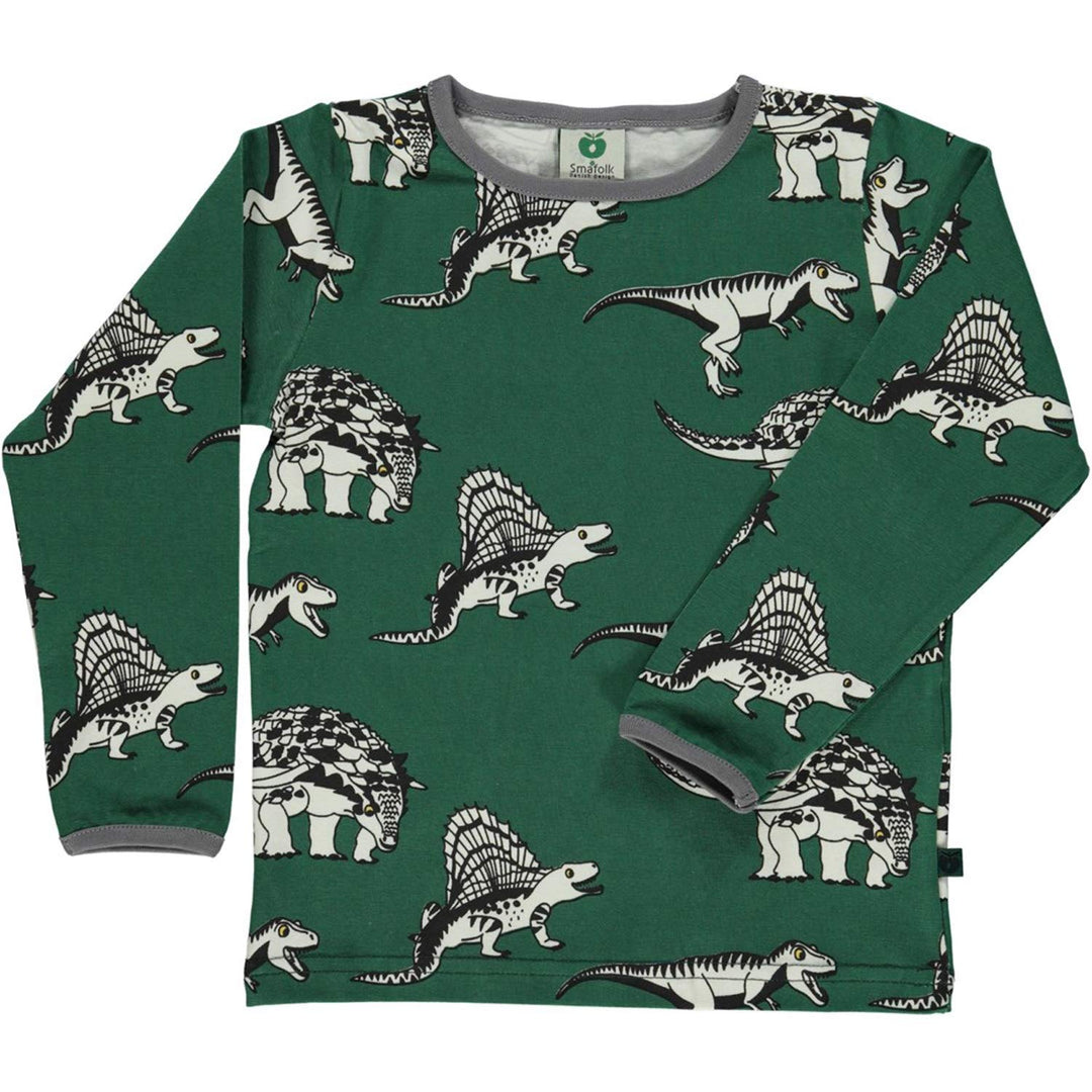Smafolk Langarmshirt Longsleeve dunkelgrün Allover Dino Print 2-8 Jahre, Grösse: 3-4 Jahre