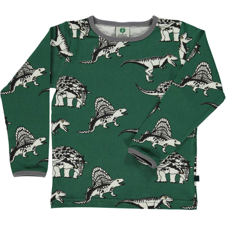 Smafolk Langarmshirt Longsleeve dunkelgrün Allover Dino Print 2-8 Jahre, Grösse: 3-4 Jahre