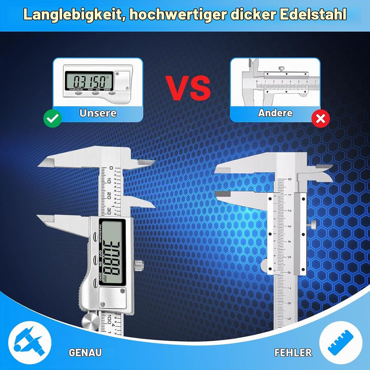 Messschieber Digital 150mm Schieblehre Digital Edelstahl mit Grossem LCD-Bildschirm Zoll und Millime