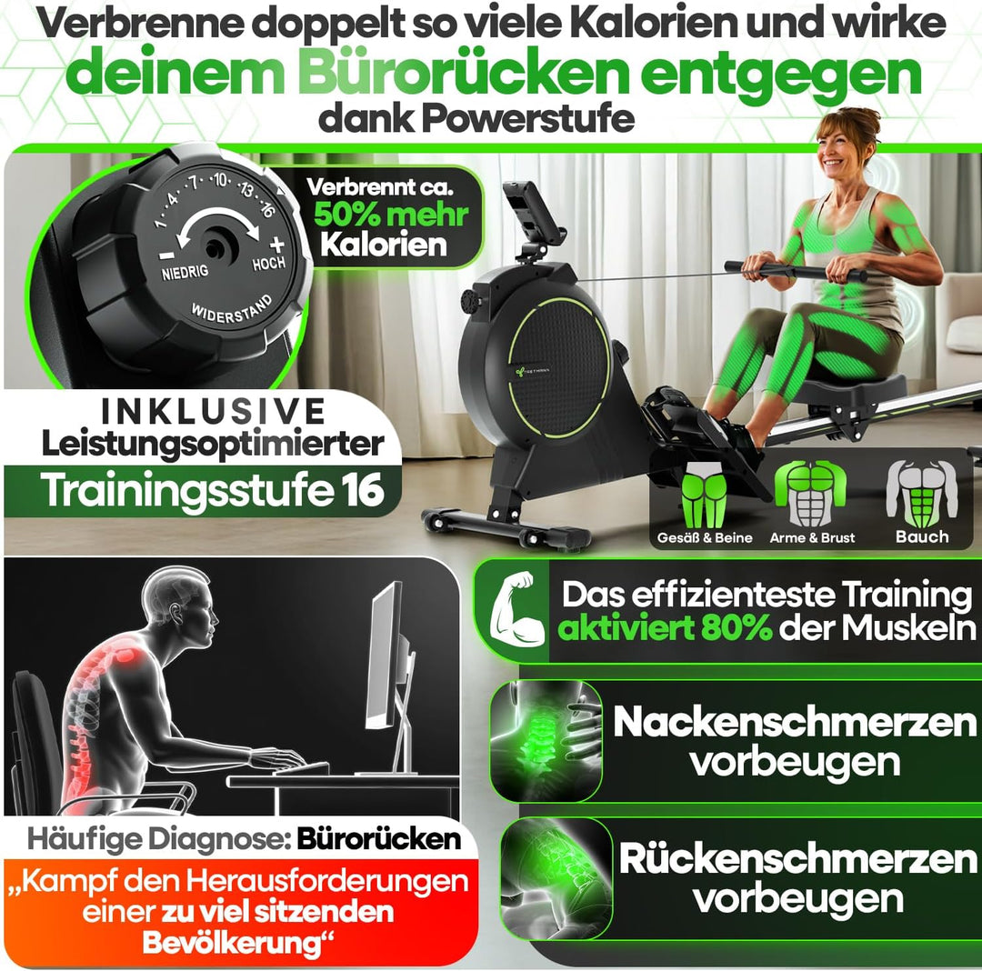 NEU Tretmann Rudergerät für Zuhause Set - extra leise- [Wirbelstrombremse2.0] bis 150KG Zertifiziert