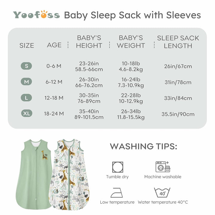 Yoofoss Schlafsack Baby Sommer 1.0 Tog - 2er Pack 100% Baumwolle Sommerschlafsack Herbst Babyschlafs