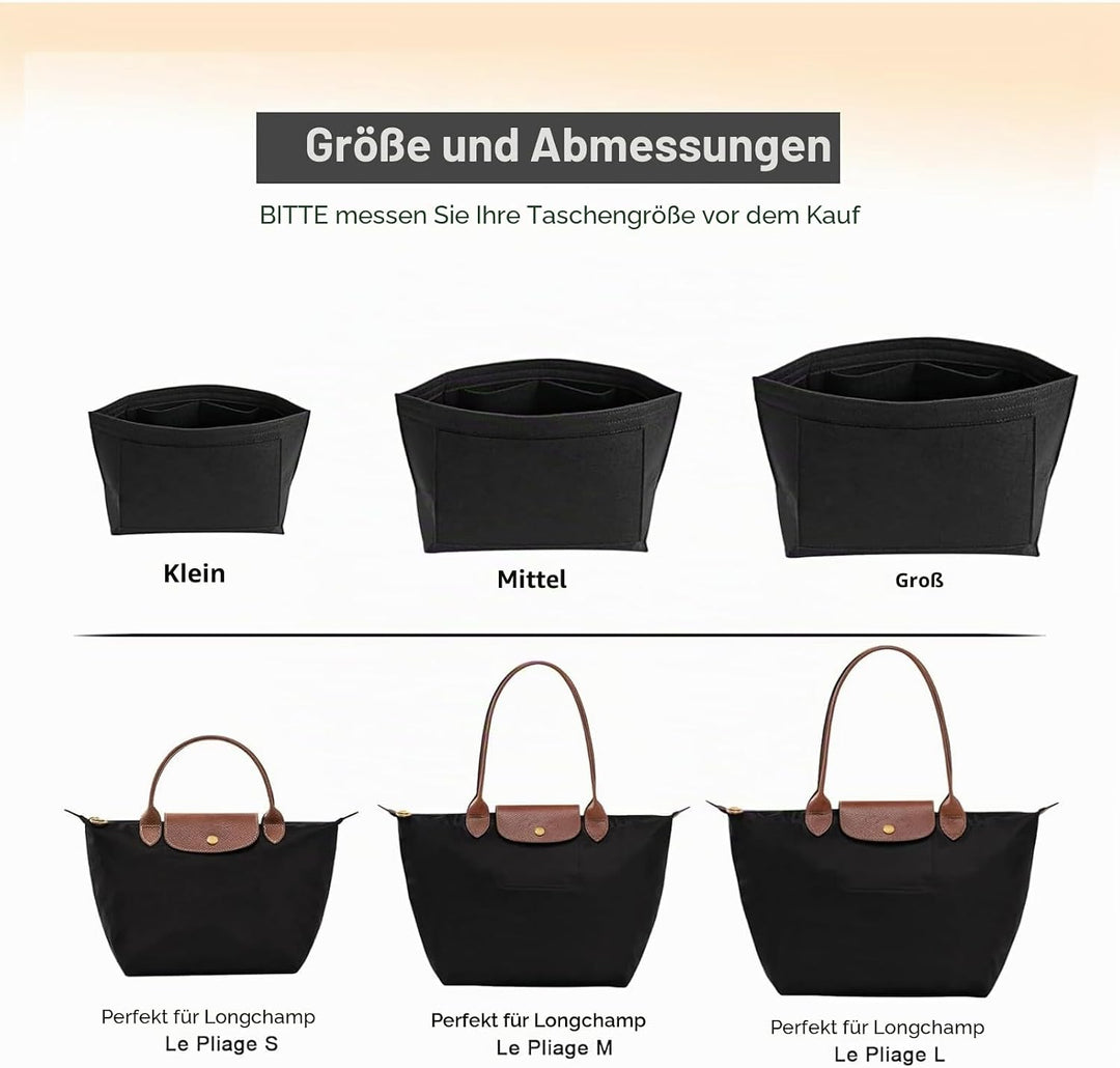 LOUKAYCCI Filz-Geldbörsen-Organizer-Einsatz für Longchamp Le Pliage L Handtascheneinsatz (gross, sch