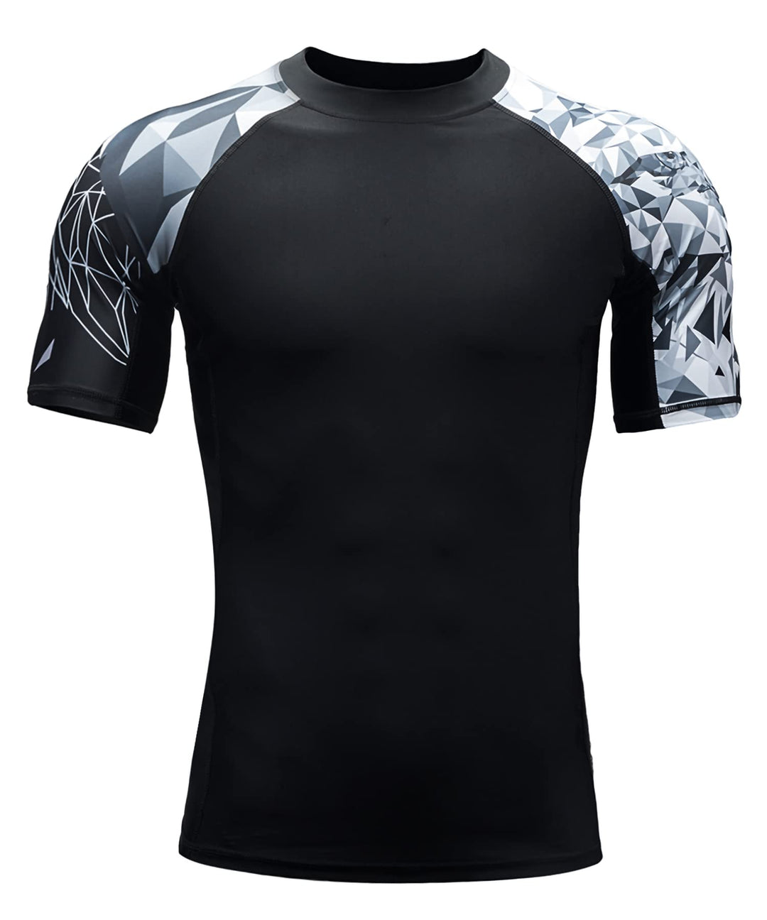 HUGE SPORTS Herren Kurzarm Splice Skins Rashguard Shirt Schwimmshirt Rash Vest für Schwimmen Surfen