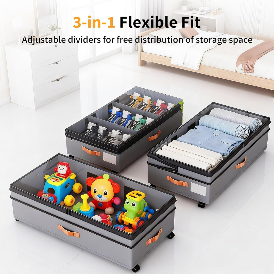 Unterbett-Aufbewahrungsbox mit Rollen,2 Stück 72L(78x42x24cm),Unterbettkommode mit Rollen,360°Drehun