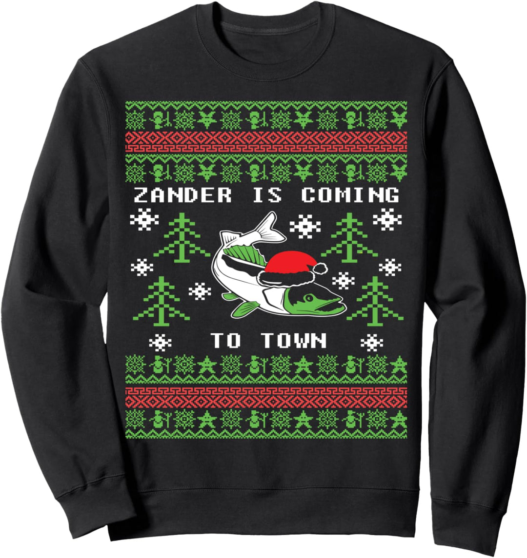 Angeln Ugly Christmas Sweater Zander is Coming to Town Sweatshirt