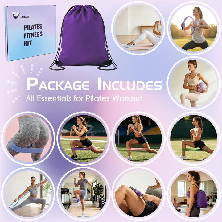 【Pilates Ring Set】 14 Zoll Magic Circle mit Dual Padded Handles, Pilates Mini Ball und Resistance Ba