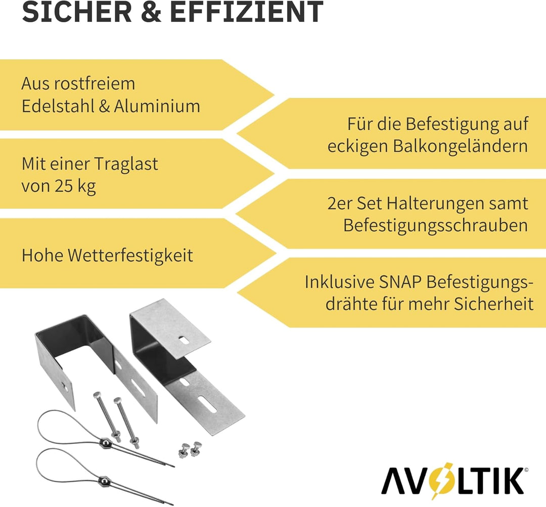 Avoltik Balkonkraftwerk Halterung eckige Haken 2 Stück I robuste Balkonkraftwerk Befestigung aus ros