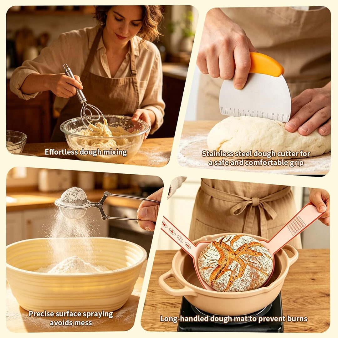 Brot Gärkorb Set SILIKON Sauerteig Gärkörbchen Brot Backen Starter Set Brot Zubehör Kit Brotbackkorb