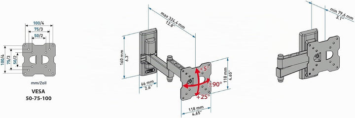 Meliconi CME EDR100, TV-Wandhalterung mit Doppelarm, Neigbare TV-Halterung, Flachbildschirmhalterung