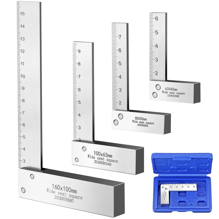 XUNTOP Schlosserwinkel 4-teilig 90 Grad Winkellineal mit metrischer und Zoll-Skala （63x40mm 80x50mm