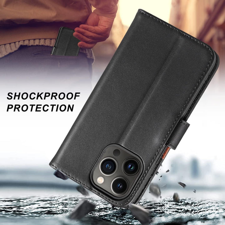 LENSUN Echtleder Hülle für iPhone 13 Pro, Handyhülle [Echtes Leder][Magnetverschluss][RFID Schutz] H