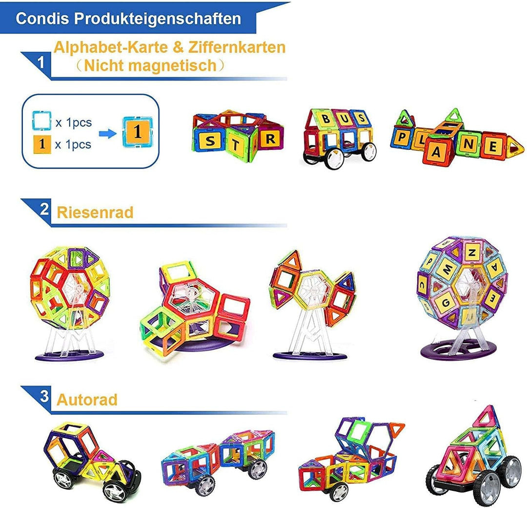 CONDIS Magnetische Bausteine 160 Teile, Magnetspielzeug Magneten Magnetbausteine Spielzeug Magnetspi