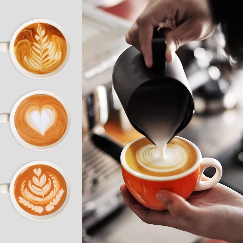 POEFT 350ML Edelstahl Milchschaumkrug überzogen, Espressomilchschaumkrug Kaffeekanne, Latte Art Cup