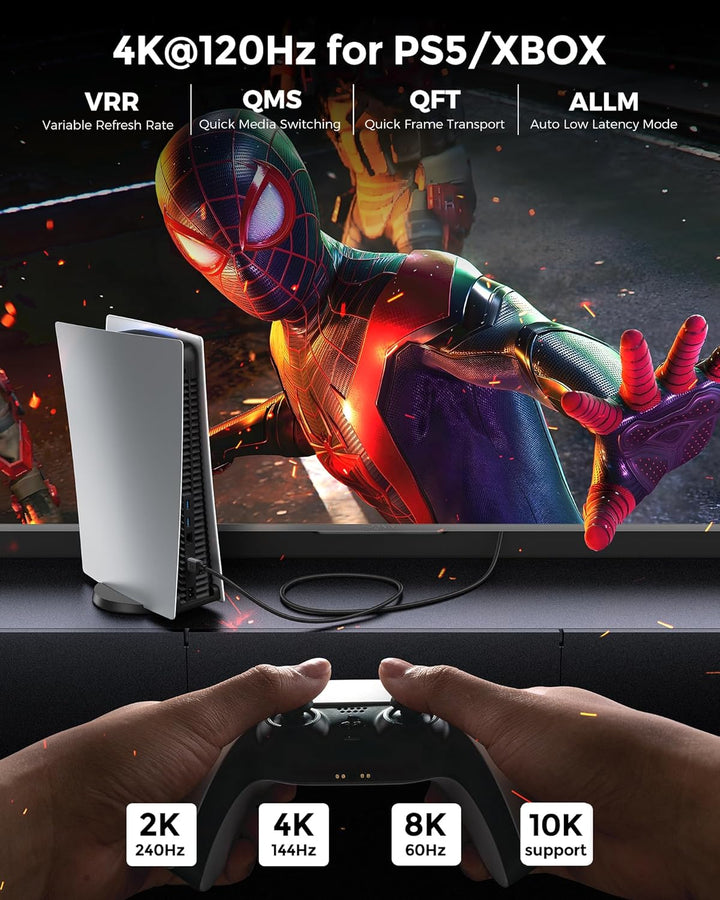 Silkland 10K 8K HDMI 2.1 Kabel 15m, HDMI Kabel 4K@144Hz/120Hz 8K@60Hz,eARC, HDR10, Dolby Atmos, 48Gb